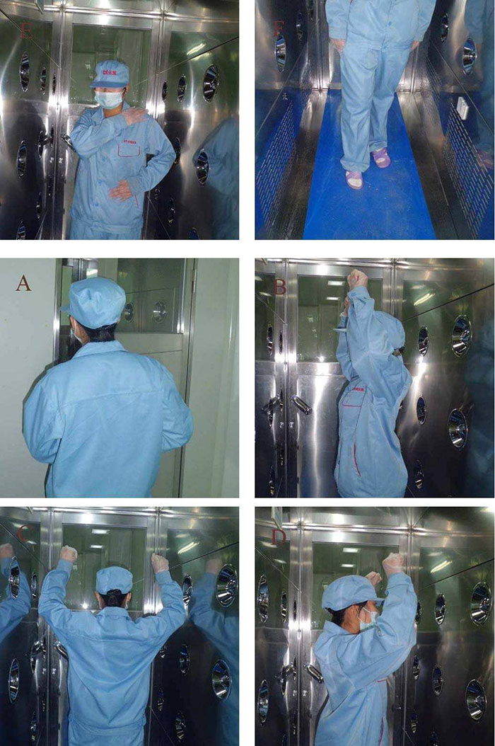 操作人員進(jìn)入風(fēng)淋室前，應(yīng)穿戴好個(gè)人防護(hù)用品，如無菌服、帽子、口罩、手套等。